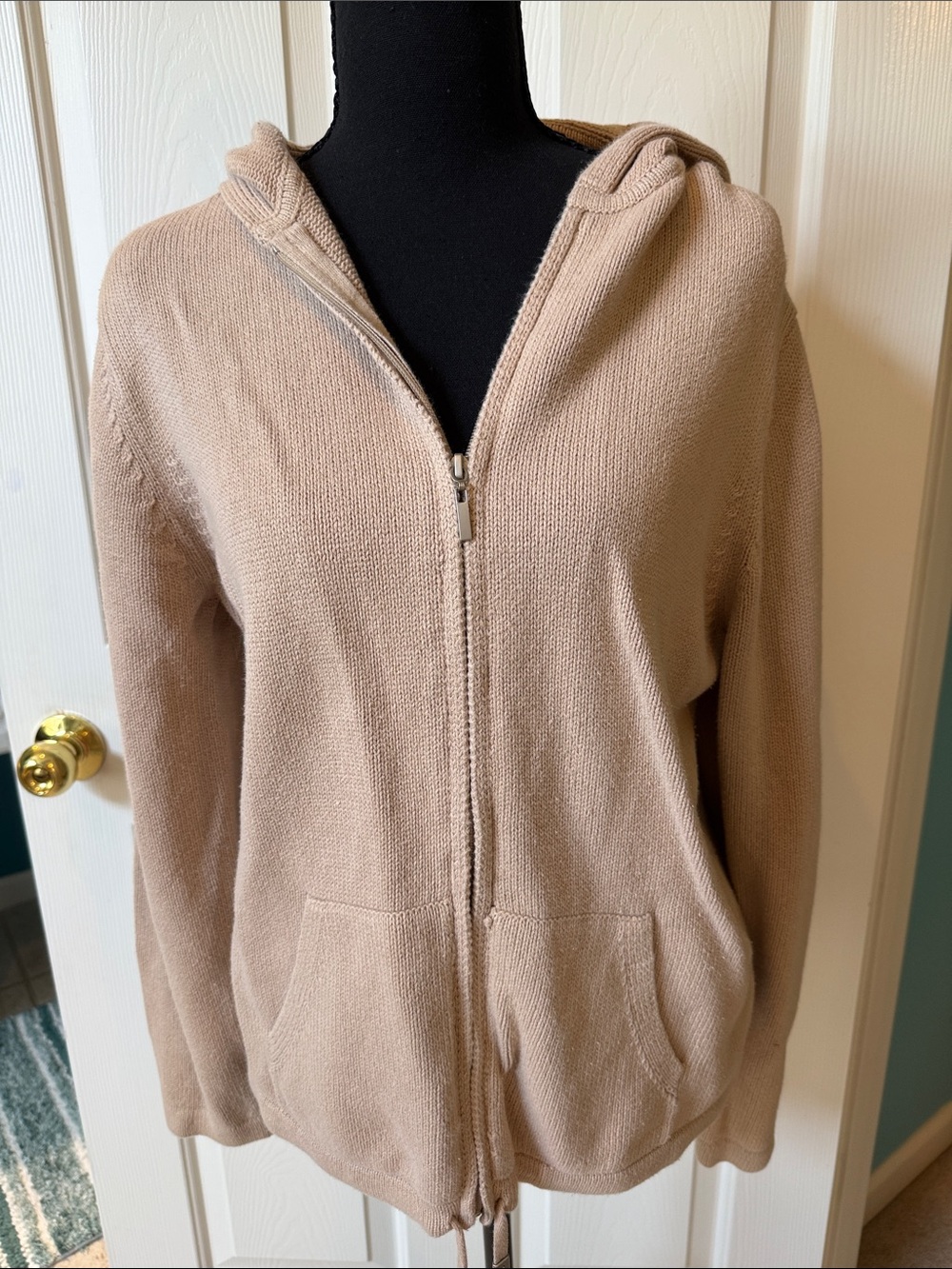 Kate Hill Taupe Zip-Up Hooded Women's Sweater